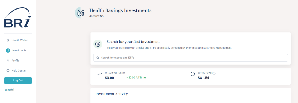 HSA investments page